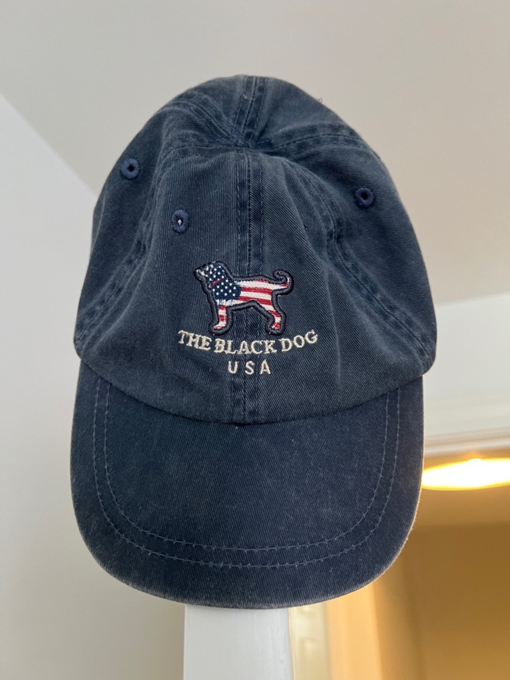 The Black Dog Navy Cap with American Flag Dog Patch